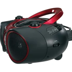 JENSEN 3W RMS CD-490 Portable Stereo CD Player With AM/FM Radio, 5-13/16”H x 9-1/8”W x 8-1/4”D, Black/Red