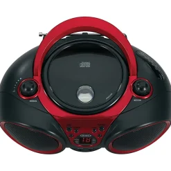 JENSEN 3W RMS CD-490 Portable Stereo CD Player With AM/FM Radio, 5-13/16”H x 9-1/8”W x 8-1/4”D, Black/Red
