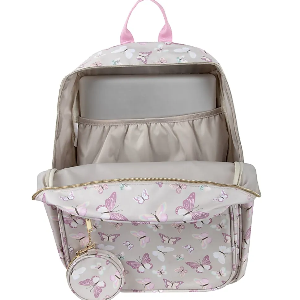 Jessica Simpson Women’s Travel Backpack With 16" Laptop Pocket, Tan Butterflies, Total Qty 1