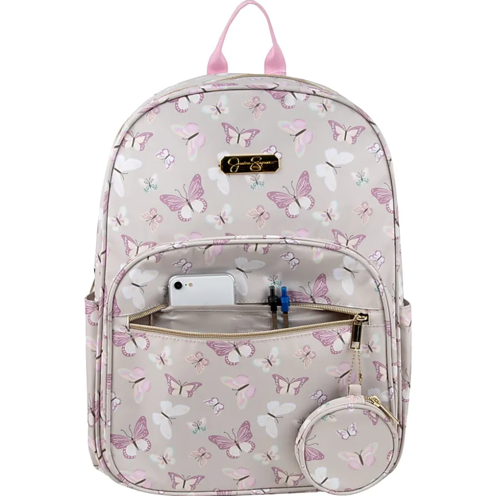 Jessica Simpson Women’s Travel Backpack With 16" Laptop Pocket, Tan Butterflies, Total Qty 1