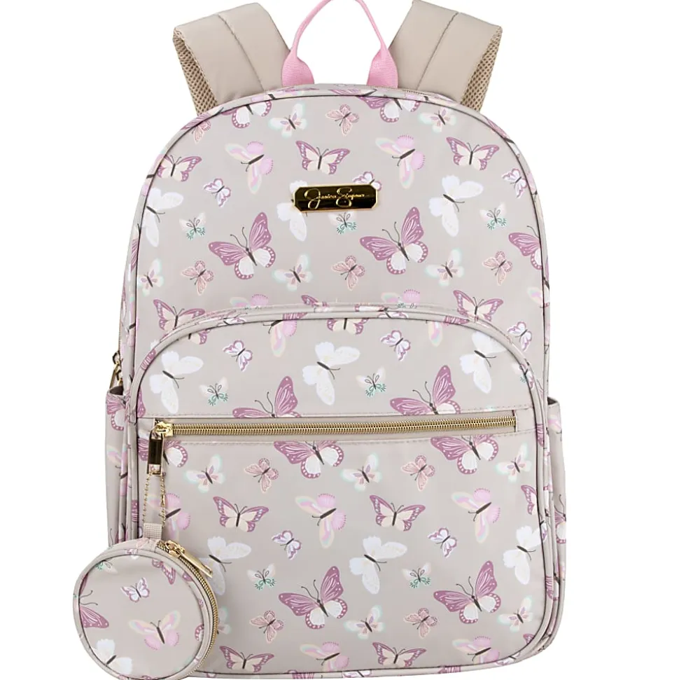 Jessica Simpson Women’s Travel Backpack With 16" Laptop Pocket, Tan Butterflies, Total Qty 1