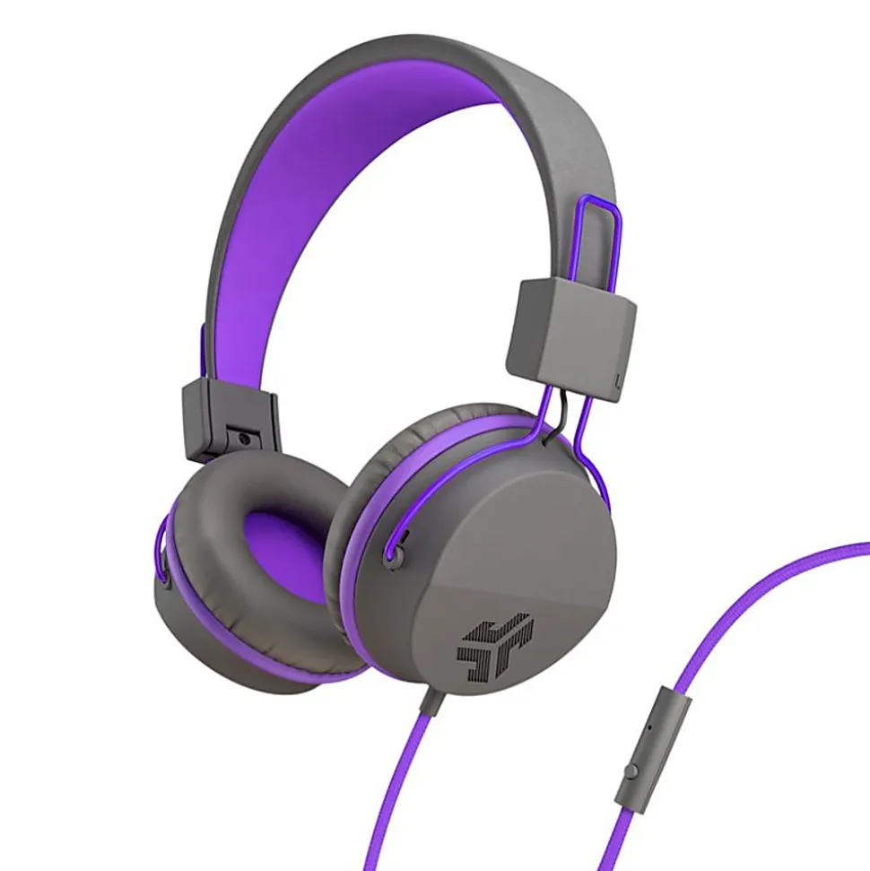 JLab Audio Kids' JBuddies Studio Over-The-Ear Headphones, Gray/Purple, JKSTUDIO GRYPRL BX