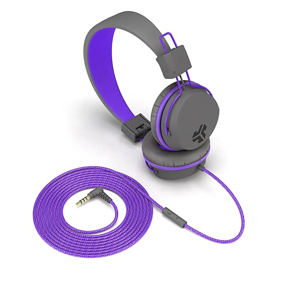 JLab Audio Kids' JBuddies Studio Over-The-Ear Headphones, Gray/Purple, JKSTUDIO GRYPRL BX