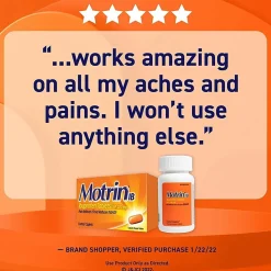 Johnson & Johnson Motrin Ibuprofen Caplets For Fever, Common Cold, Headache, Backache, Muscular Pain, Arthritis, Toothache 100 / Box
