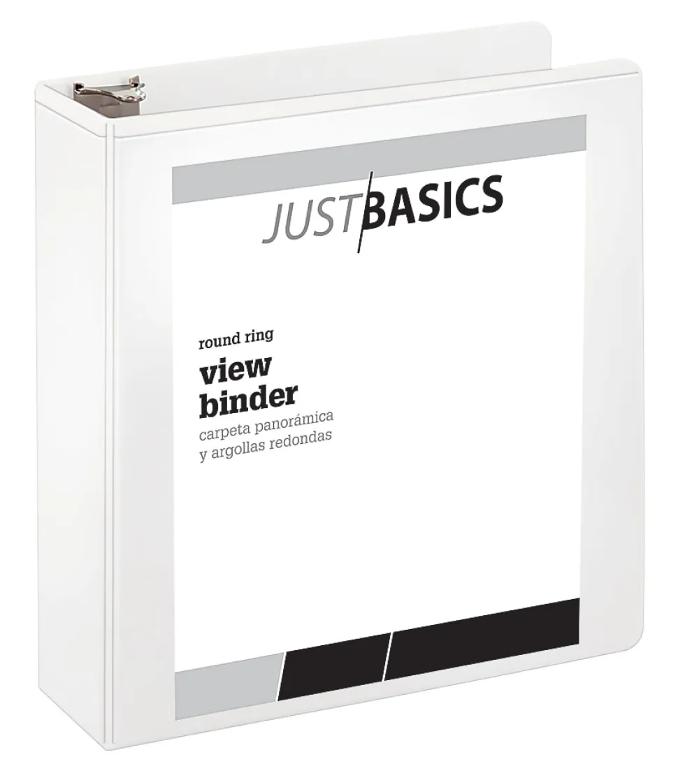 Just Basics® Basic View 3-Ring Binder, 3" Round Rings, White