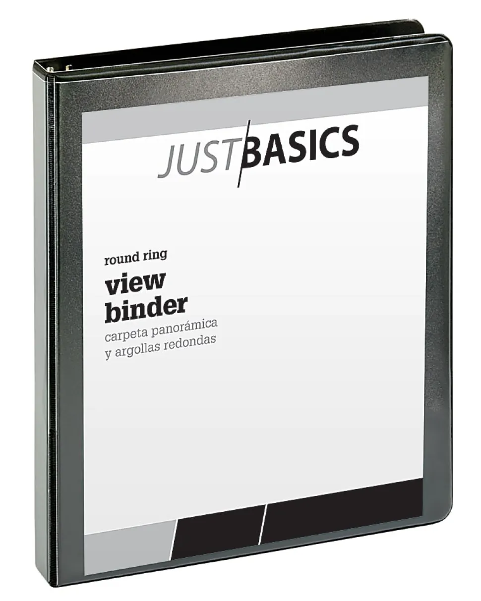 Just Basics® Basic View 3-Ring Binder, 1" Round Rings, Black