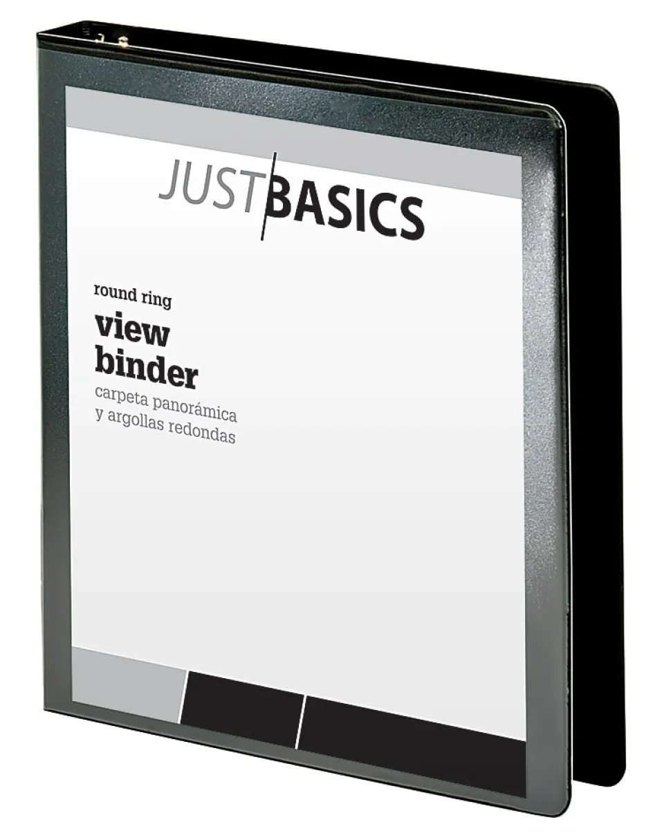 Just Basics® Basic View 3-Ring Binder, 1" Round Rings, Black
