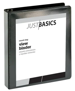 Just BasicsĀ® Basic View 3-Ring Binder, 1 1/2" Round Rings, Black