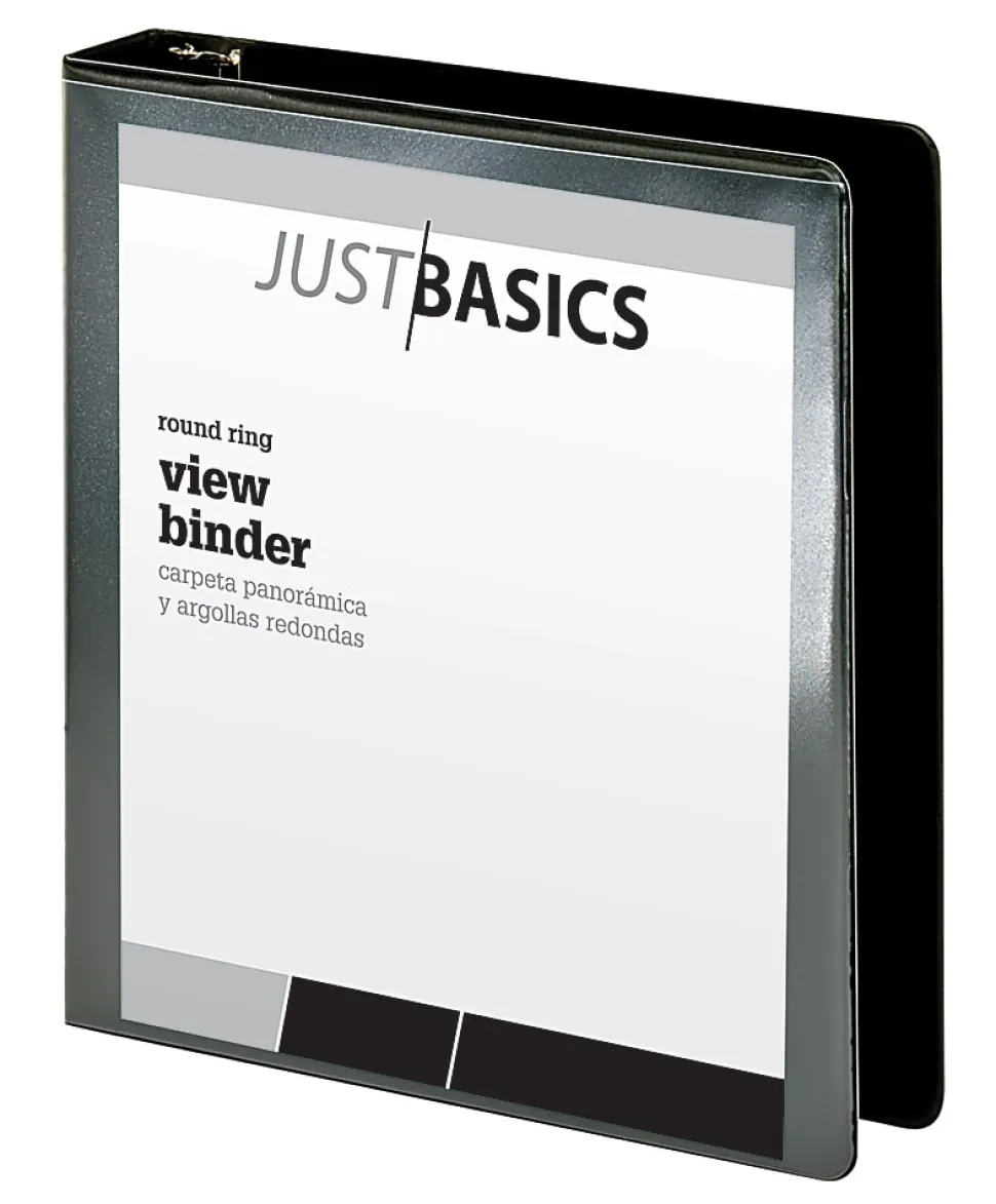 Just Basics® Basic View 3-Ring Binder, 1 1/2" Round Rings, Black