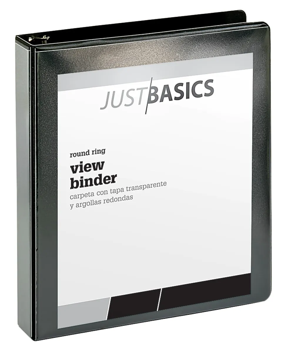 Just Basics® Basic View 3-Ring Binder, 1 1/2" Round Rings, Black