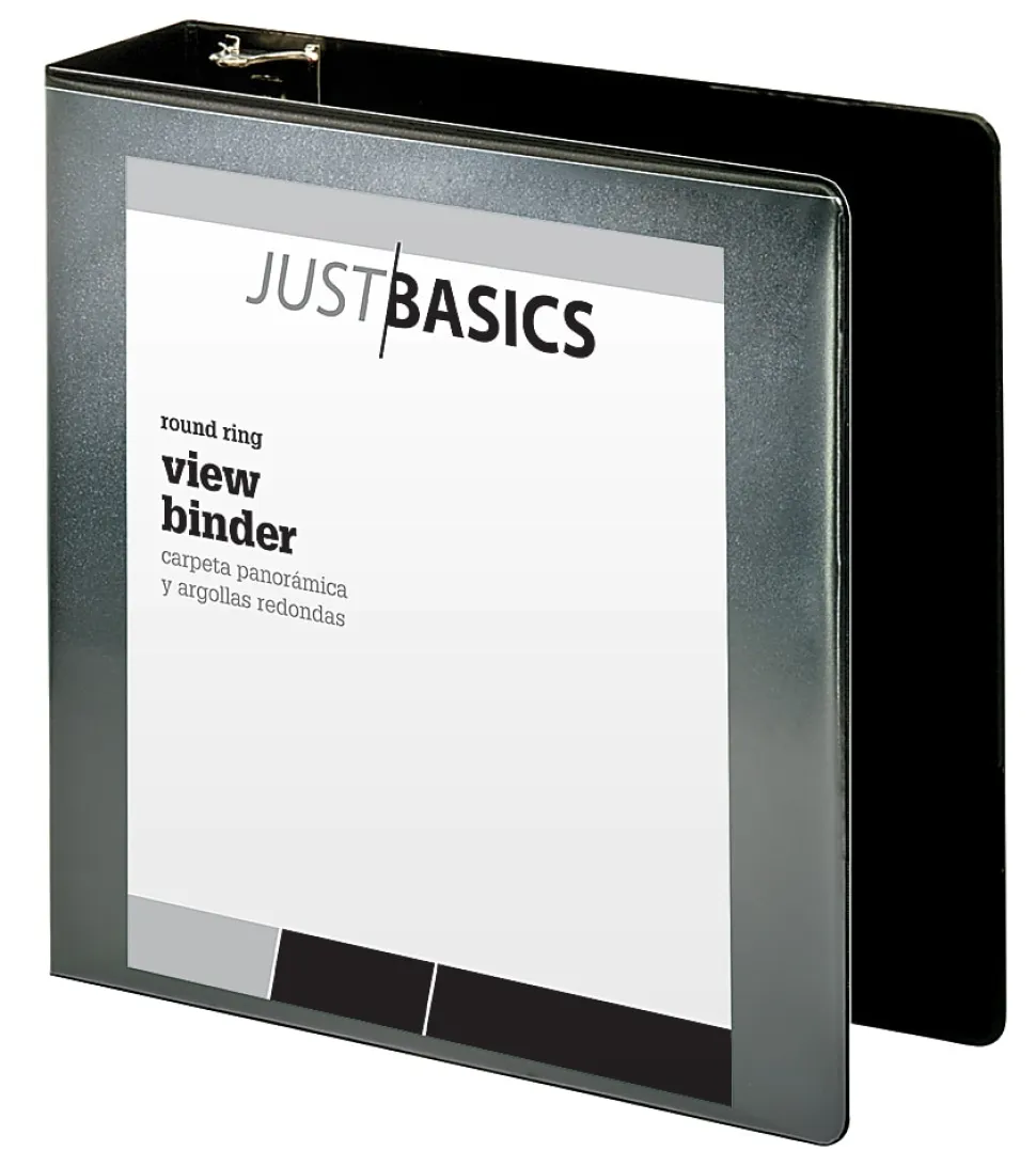 Just Basics® Basic View 3-Ring Binder, 3" Round Rings, Black