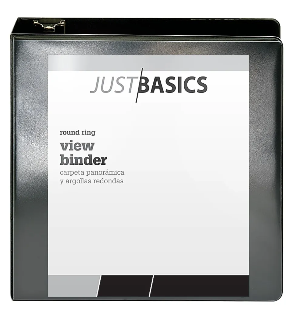 Just Basics® Basic View 3-Ring Binder, 3" Round Rings, Black