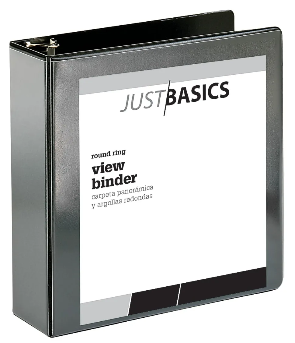 Just Basics® Basic View 3-Ring Binder, 3" Round Rings, Black