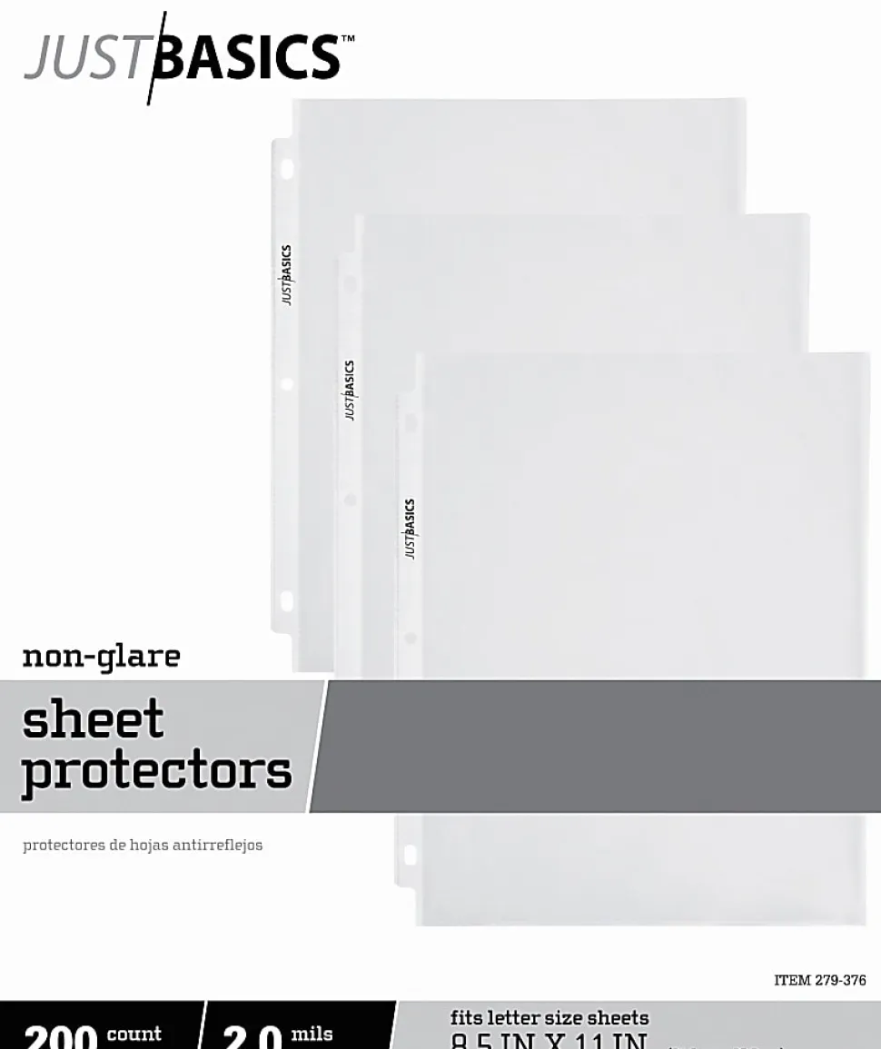 Just Basics™ Lightweight Sheet Protectors, 8-1/2 x 11", Non-Glare, Box Of 200
