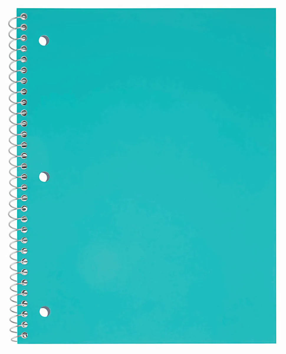 Just Basics® Poly Spiral Notebook, 8" x 10-1/2", 1 Subject, College Ruled, 70 Sheets, Teal
