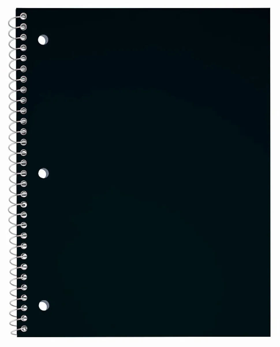 Just Basics® Poly Spiral Notebook, 8" x 10-1/2", 1 Subject, College Ruled, 70 Sheets, Black