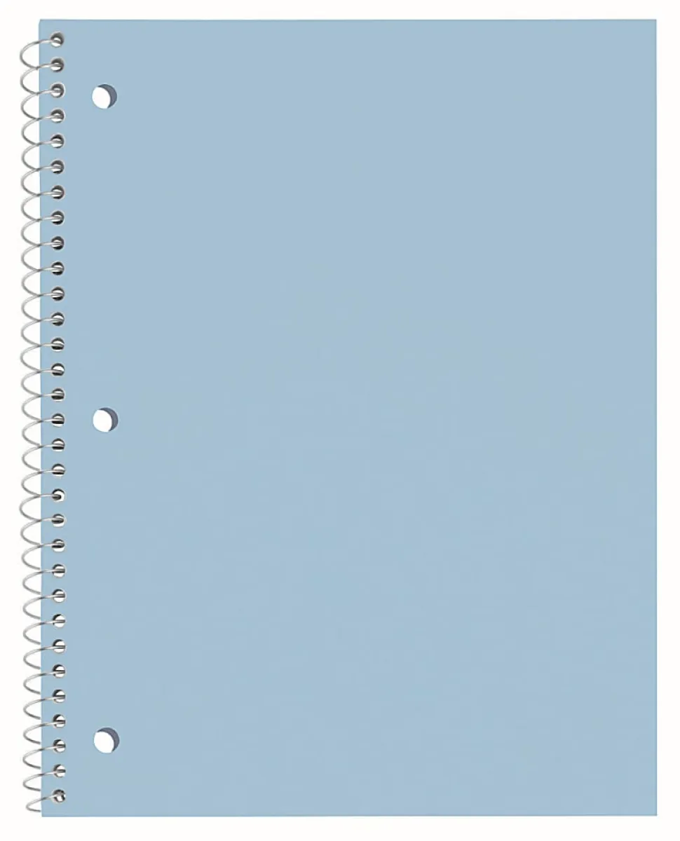 Just Basics® Poly Spiral Notebook, 8" x 10-1/2", 1 Subject, Wide Ruled, 70 Sheets, Light Blue