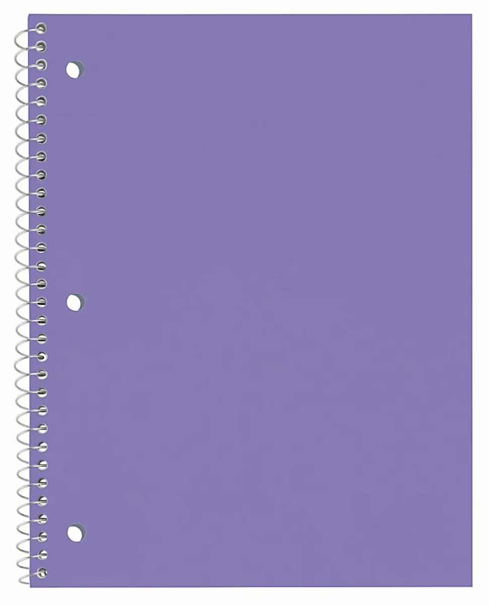 Just Basics® Poly Spiral Notebook, 8" x 10-1/2", 1 Subject, Wide Ruled, 70 Sheets, Bright Purple