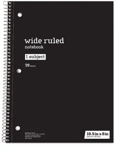Just Basics® Spiral Notebook, 8" x 10-1/2", Wide Ruled, 70 Sheets, Assorted Colors, Pack Of 6 Notebooks
