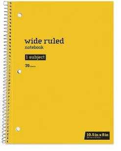 Just Basics® Spiral Notebook, 8" x 10-1/2", Wide Ruled, 70 Sheets, Yellow