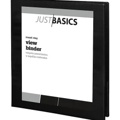 Just BasicsĀ® View 3-Ring Binder, 1/2" Round Rings, Black, Pack Of 12