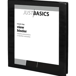 Just BasicsĀ® View 3-Ring Binder, 1" Round Rings, Black, Pack Of 12