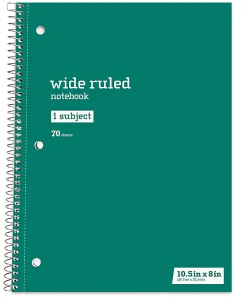 Just Basics® Wirebound Notebook, 8" x 10-1/2", Wide Ruled, 70 Sheets, Assorted Colors, Pack Of 6