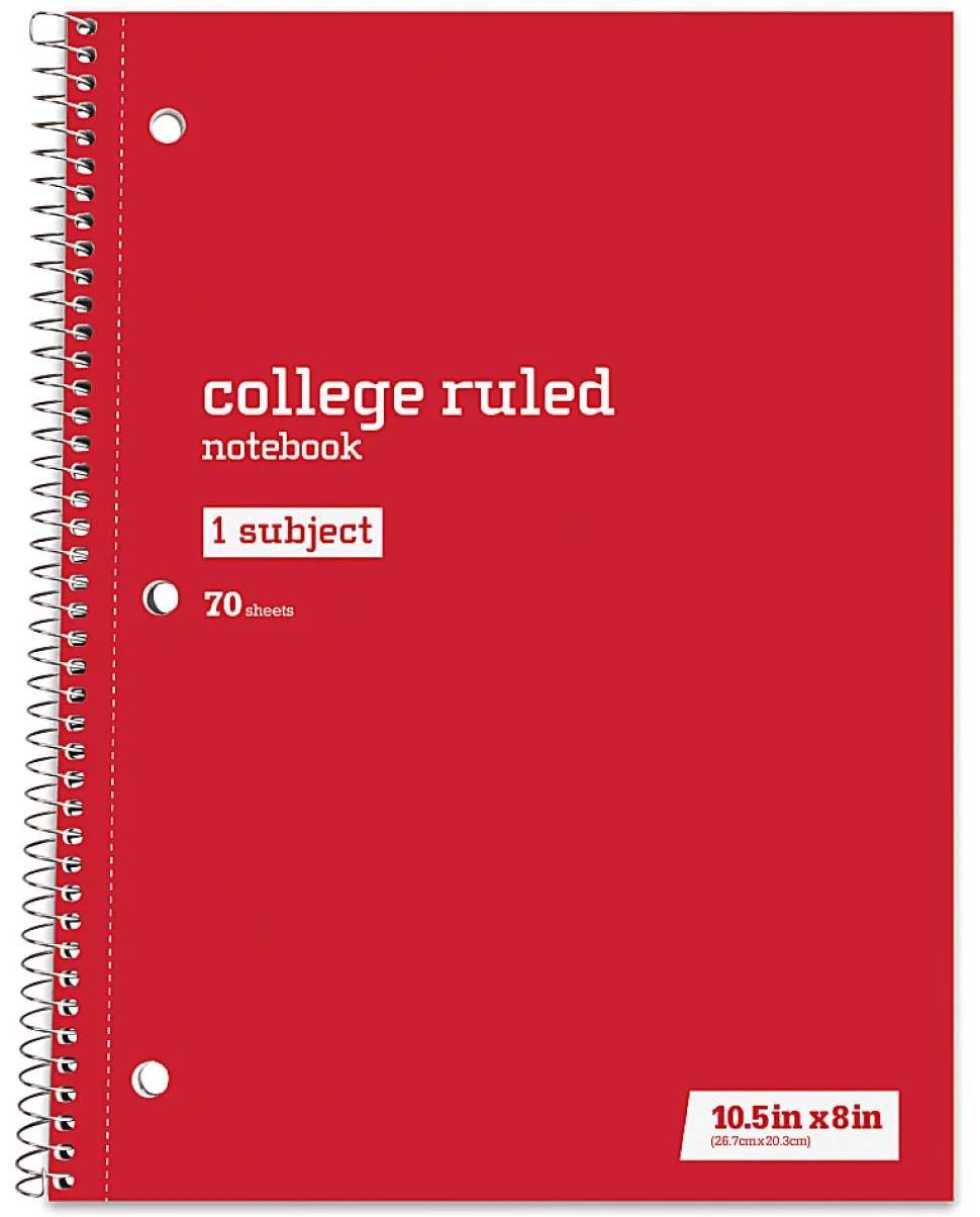 Just Basics® Wirebound Notebook, 8" x 10-1/2", College Ruled, 70 Sheets, Assorted Colors, Pack Of 6