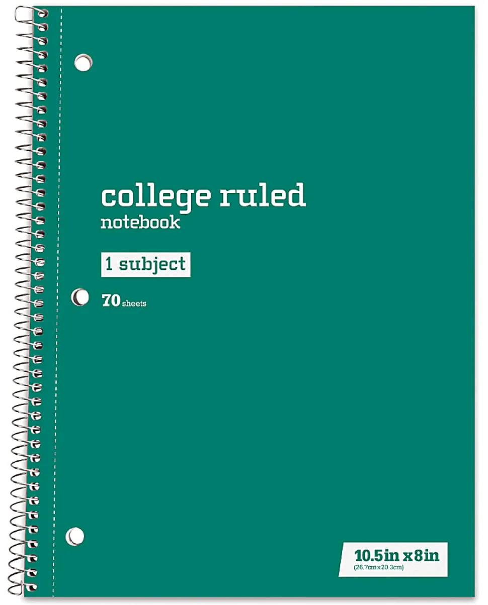 Just Basics® Wirebound Notebook, 8" x 10-1/2", College Ruled, 70 Sheets, Assorted Colors, Pack Of 6