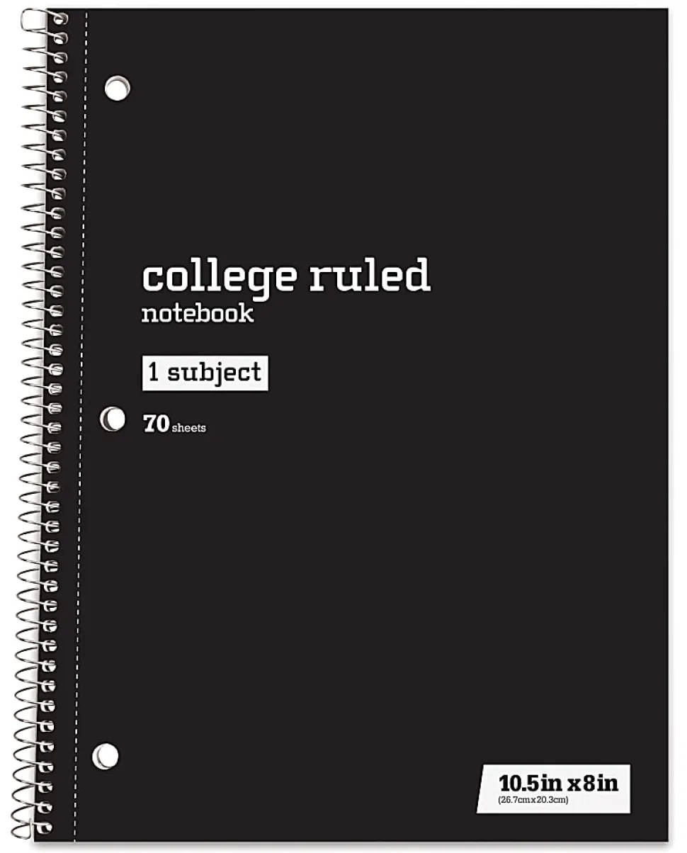 Just Basics® Wirebound Notebook, 8" x 10-1/2", College Ruled, 70 Sheets, Assorted Colors, Pack Of 6