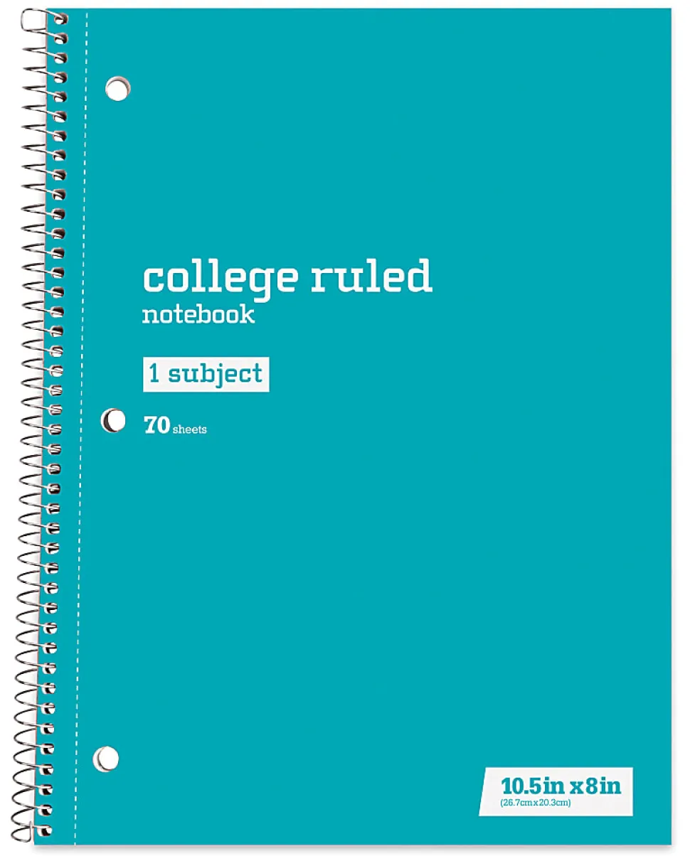 Just Basics® Wirebound Notebook, 8" x 10-1/2", College Ruled, 70 Sheets, Assorted Colors, Pack Of 6
