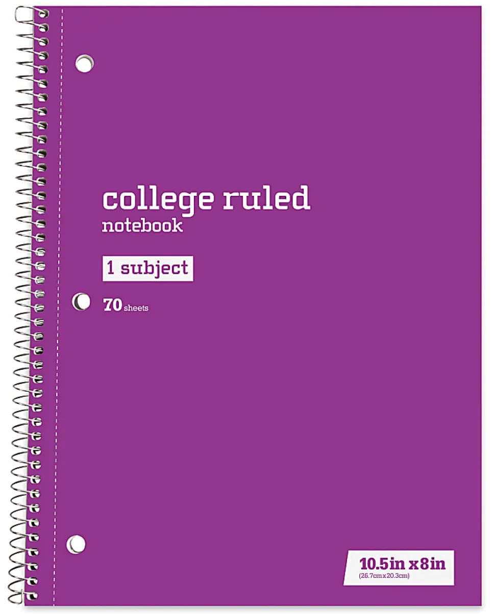 Just Basics® Wirebound Notebook, 8" x 10-1/2", College Ruled, 70 Sheets, Assorted Colors, Pack Of 6