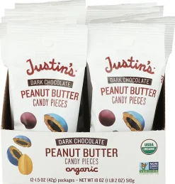 Justin's Dark Chocolate Peanut Butter Candy Pieces, 1.5 Oz, Total Qty 12