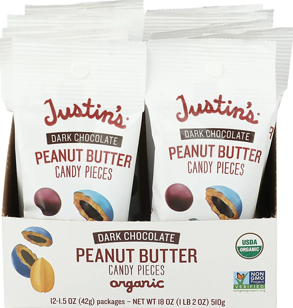 Justin's Dark Chocolate Peanut Butter Candy Pieces, 1.5 Oz, Total Qty 12