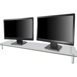 Kantek Extra-Wide Glass Monitor Riser/Desk Shelf, 60 lb Load Capacity, 3.25"H x 39.40"W x 10.20"D, Desktop, Tempered Glass, Clear
