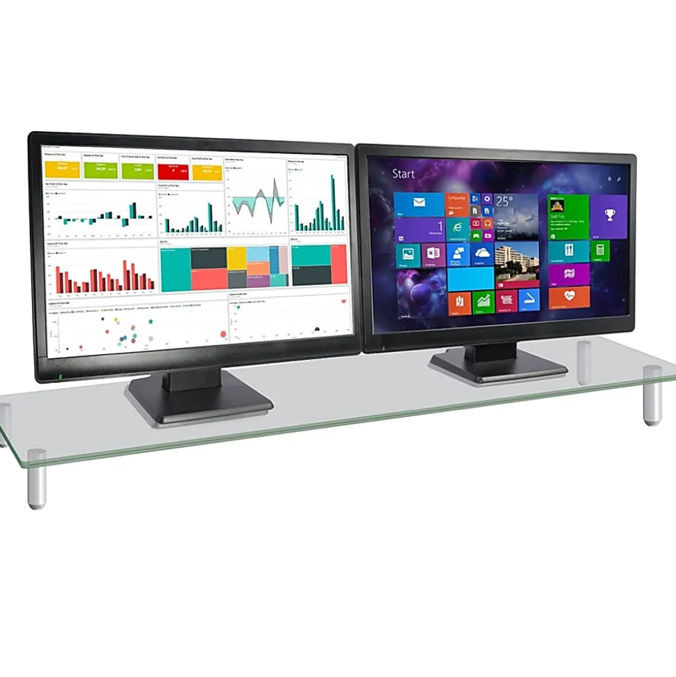Kantek Extra-Wide Glass Monitor Riser/Desk Shelf, 60 lb Load Capacity, 3.25"H x 39.40"W x 10.20"D, Desktop, Tempered Glass, Clear