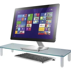 Kantek Glass Monitor Riser, 3 1/4"H x 22"W x 8 1/4"D, White