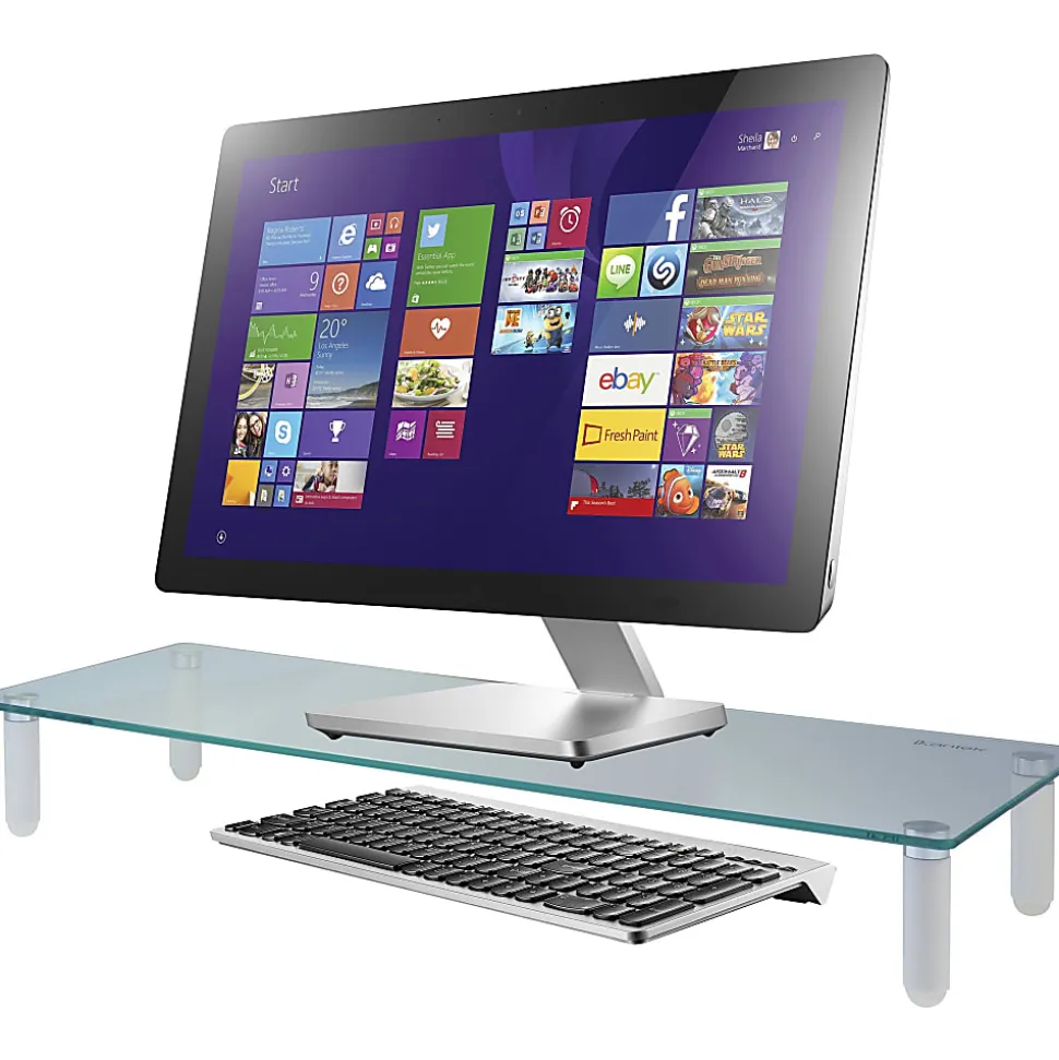 Kantek Glass Monitor Riser, 3 1/4"H x 22"W x 8 1/4"D, White