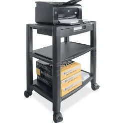 Kantek Mobile 3-Shelf Printer/Fax Stand, 75 lb Load Capacity, 3 x Shelf(ves), 24.50"H x 20"W x 13.25"D, Floor, Black