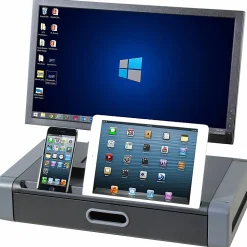 Kantek Monitor Riser with Drawer and Tablet/Smartphone Slot, 4