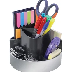 Kantek Rotating Desktop Organizer, 4.4"H x 6"W, Desktop, Silver, 1Each