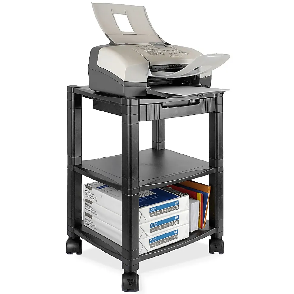 Kantek 3-Shelf Mobile Printer/Fax Stand, 19 3/4"-24 1/4"H x 17"W x 13 1/4"D, Black