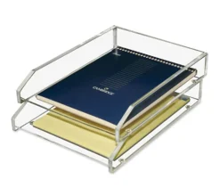 Kantek 2-Tier Letter Trays, 2-1/2"H x 10-1/2"W x 13-3/4"D, Clear, Pack Of 2 Trays