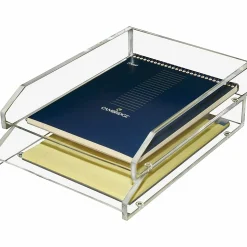 Kantek 2-Tier Letter Trays, 2-1/2"H x 10-1/2"W x 13-3/4"D, Clear, Pack Of 2 Trays