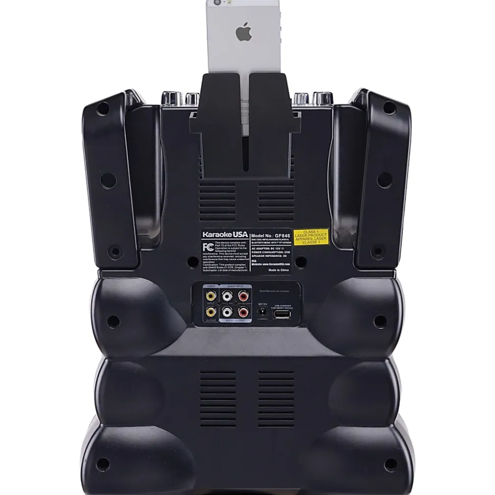 Karaoke USA GF946 Bluetooth Karaoke Machine With Synchronized LEDs, 10”H x 13”W x 17-13/16”D, Black