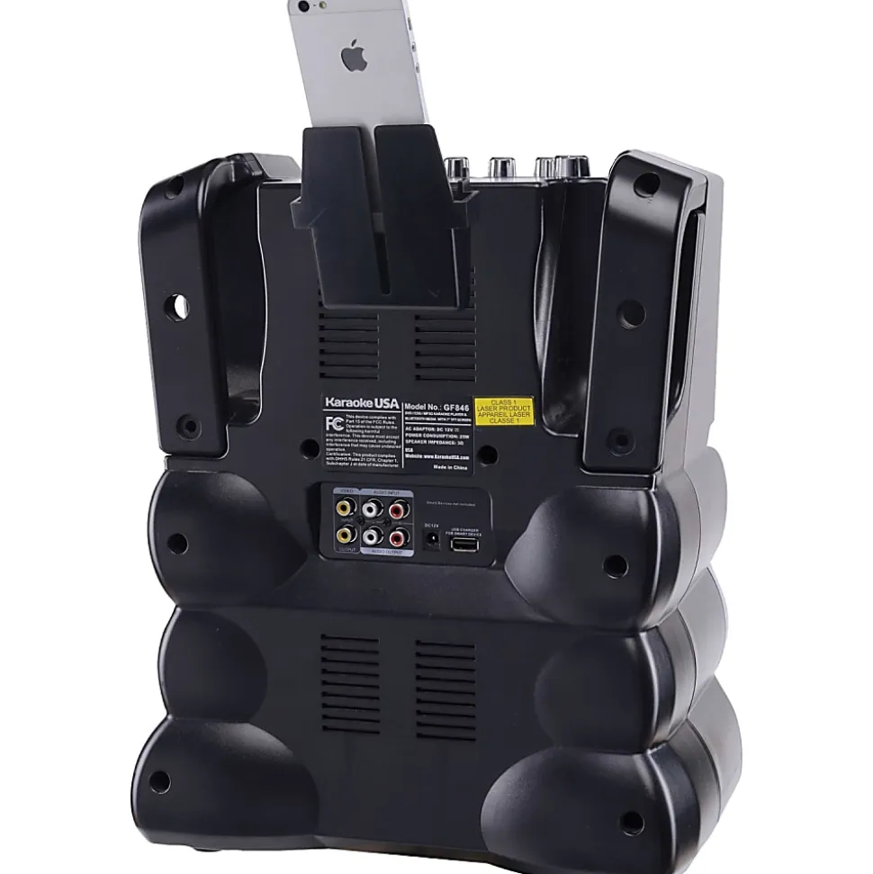 Karaoke USA GF946 Bluetooth Karaoke Machine With Synchronized LEDs, 10”H x 13”W x 17-13/16”D, Black