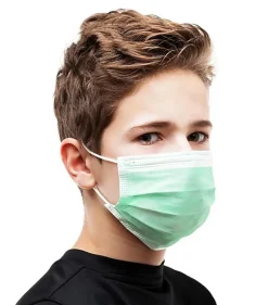 Kata 3-Ply Pleated Disposable Children's Face Masks, One Size, Green, Box Of 50 Masks