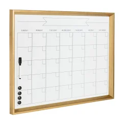 Kate and Laurel Calter Magnetic Framed Dry-Erase Calendar, Melamine, 21-1/4” x 27-1/2”, White, Gold Plastic Frame