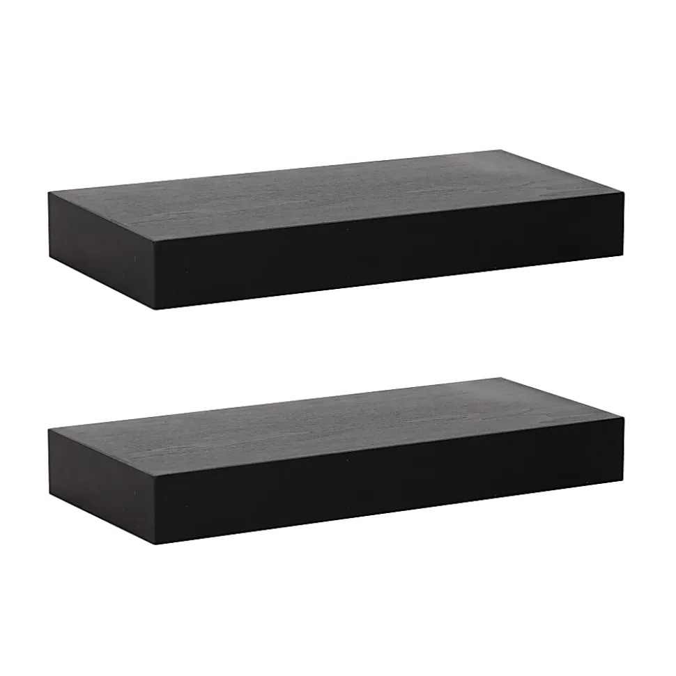 Kate And Laurel Havlock Wall Shelves, 2-1/4”H x 18”W x 8”D, Black, Set Of 2 Shelves