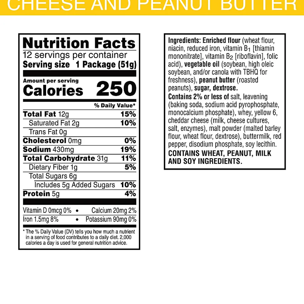 Keebler Sandwich Crackers, Single Serve Snack Crackers, Office and Kids Snacks, Big Snack Pack, Cheese and Peanut Butter, 21.6oz Tray (12 Packs)